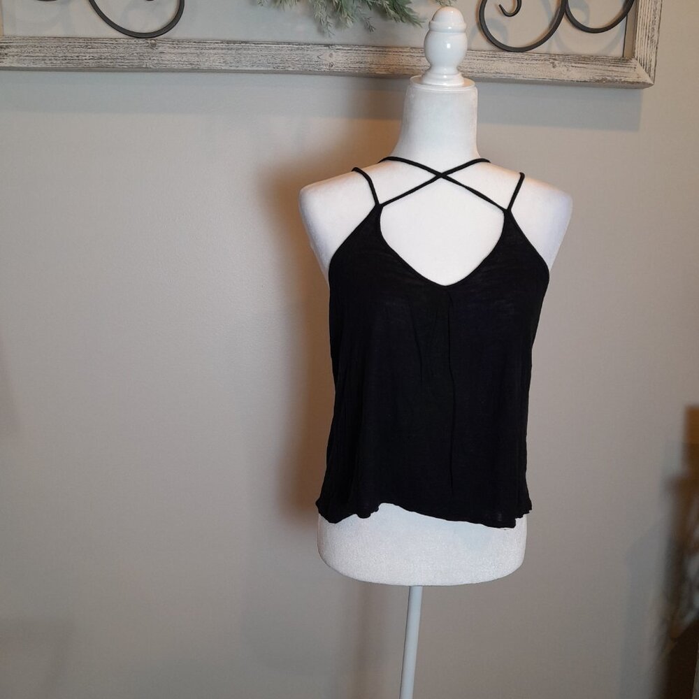 Black Tee-Tank Open Back Crop Top